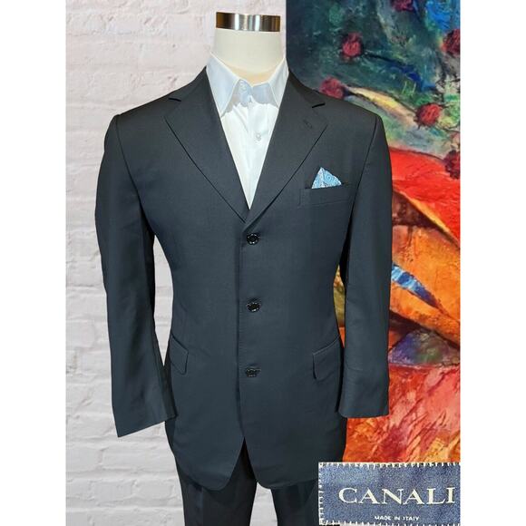 Canali 42R EU52 Mens Black Virgin Wool 3 Button Blazer Sport Coat Jacket - Picture 5 of 14